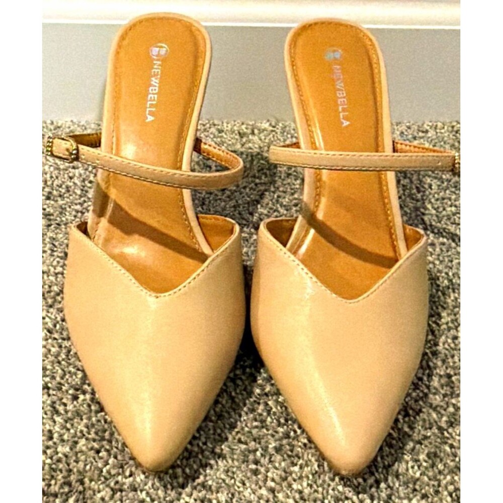 NEWBELLA Womens Beige Pointed Toe Slingback Stiletto Heels Size 7.5 NIB